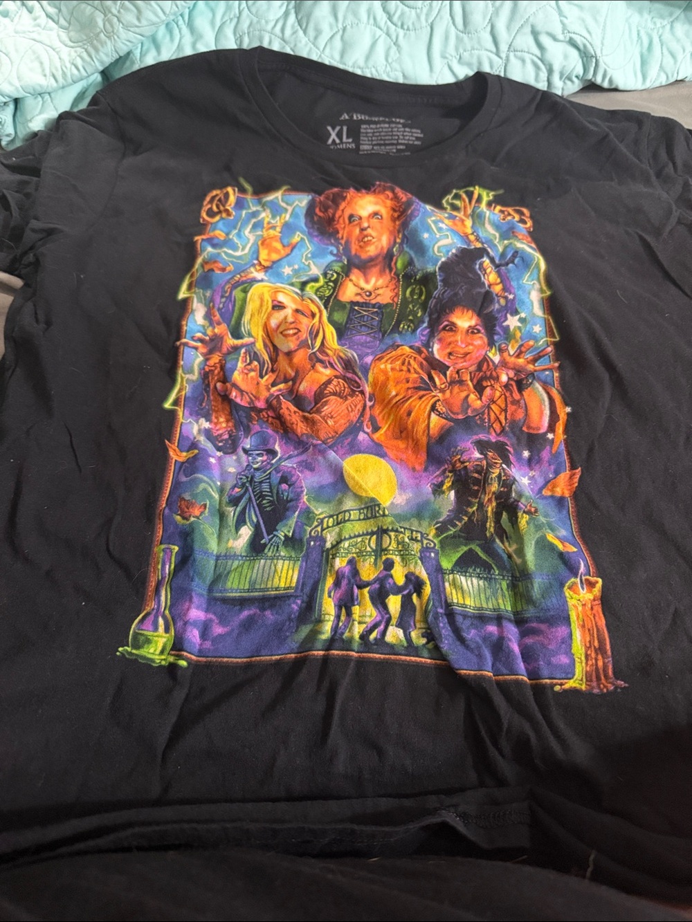 Hocus Pocus Graphic Tee - Black with Neon Multi-Color Print